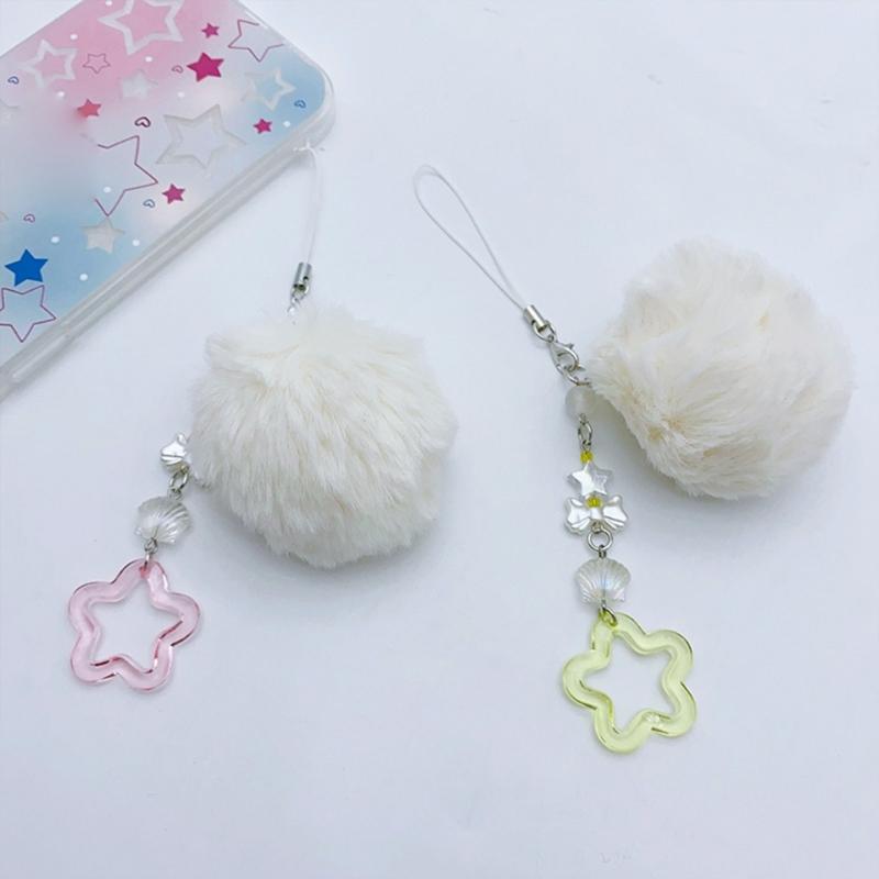 Soft Hair Ball Phone Chain Ornament Pretty Star Keyring for Mobile and Purse