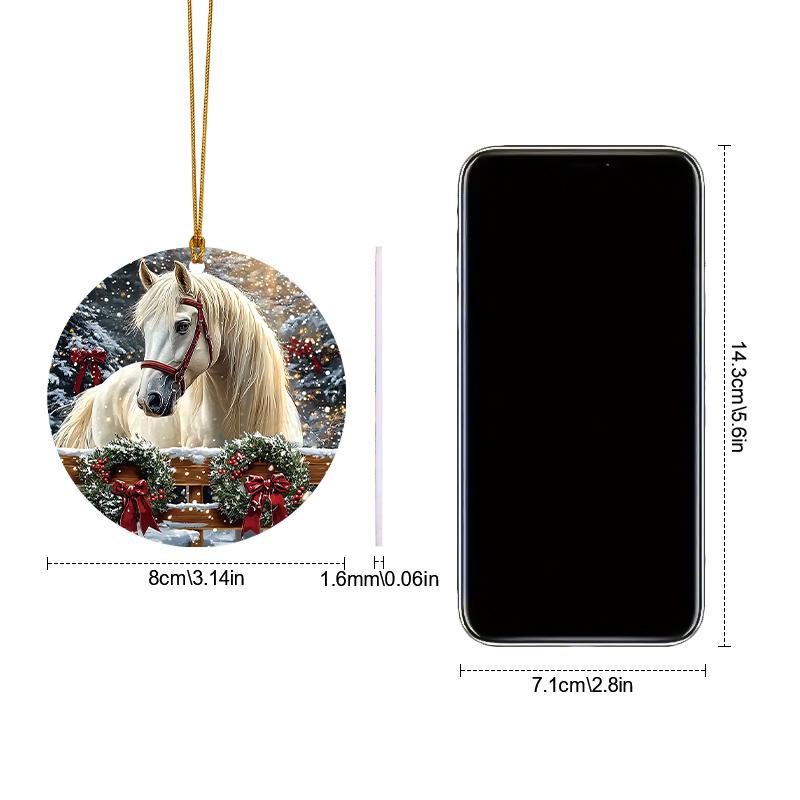 2025 Farmhouse White Horse Christmas Ornament - Acrylic Hanging Tree Decor, Holiday Gift for Women | Farmhouse Christmas Tree Decoration