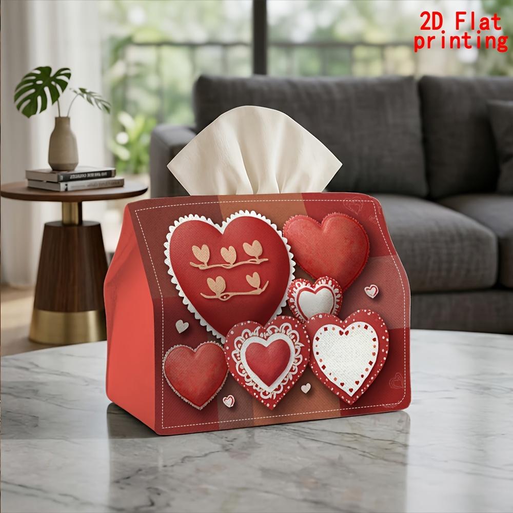 2D Flat 1pc, Tissue Box. Red Heart Pattern Napkin Dispenser, Reusable, Daily Desktop Tissue Organizer, Suitable for Kitchen Living Room Bedroom Bathro