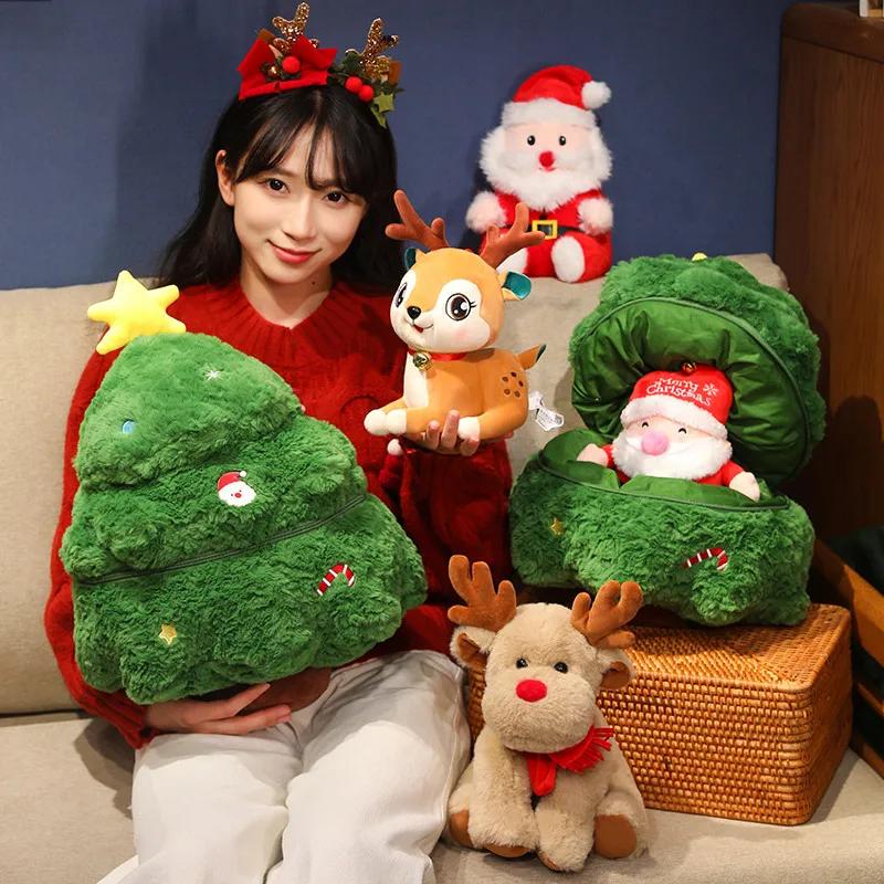 New Lovely Santa Claus & Elk Tree Elk Deer Santa Claus Plush Toys Stuffed Animal Doll Christmas Gift for Children Kid Decoration