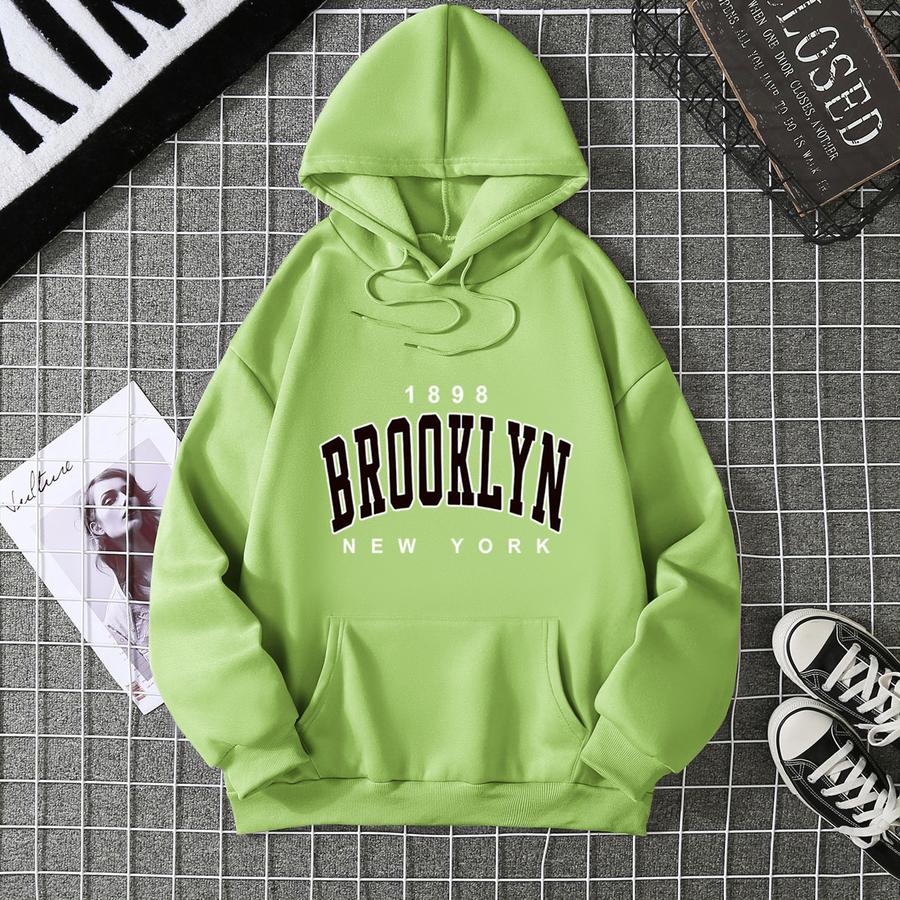 Fall Winter Oversized Women's Fleece Hoodie Sweatshirt with Hood Hot Sale Brooklyn Printed Couple Matching Sports Shirt