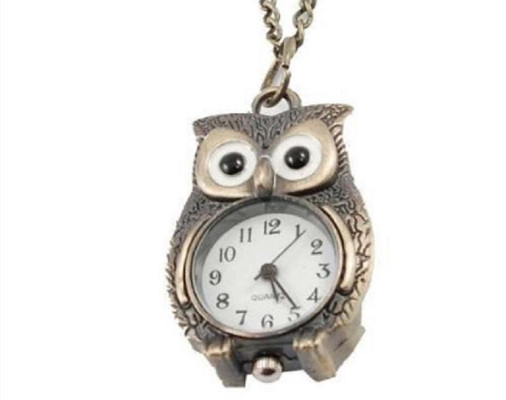 Cartoon Women's Man Owl Pocket Watch Cute Mini Antique Bronze Color Quartz Necklace Pocket Watch For Giving Family Birthday Gift