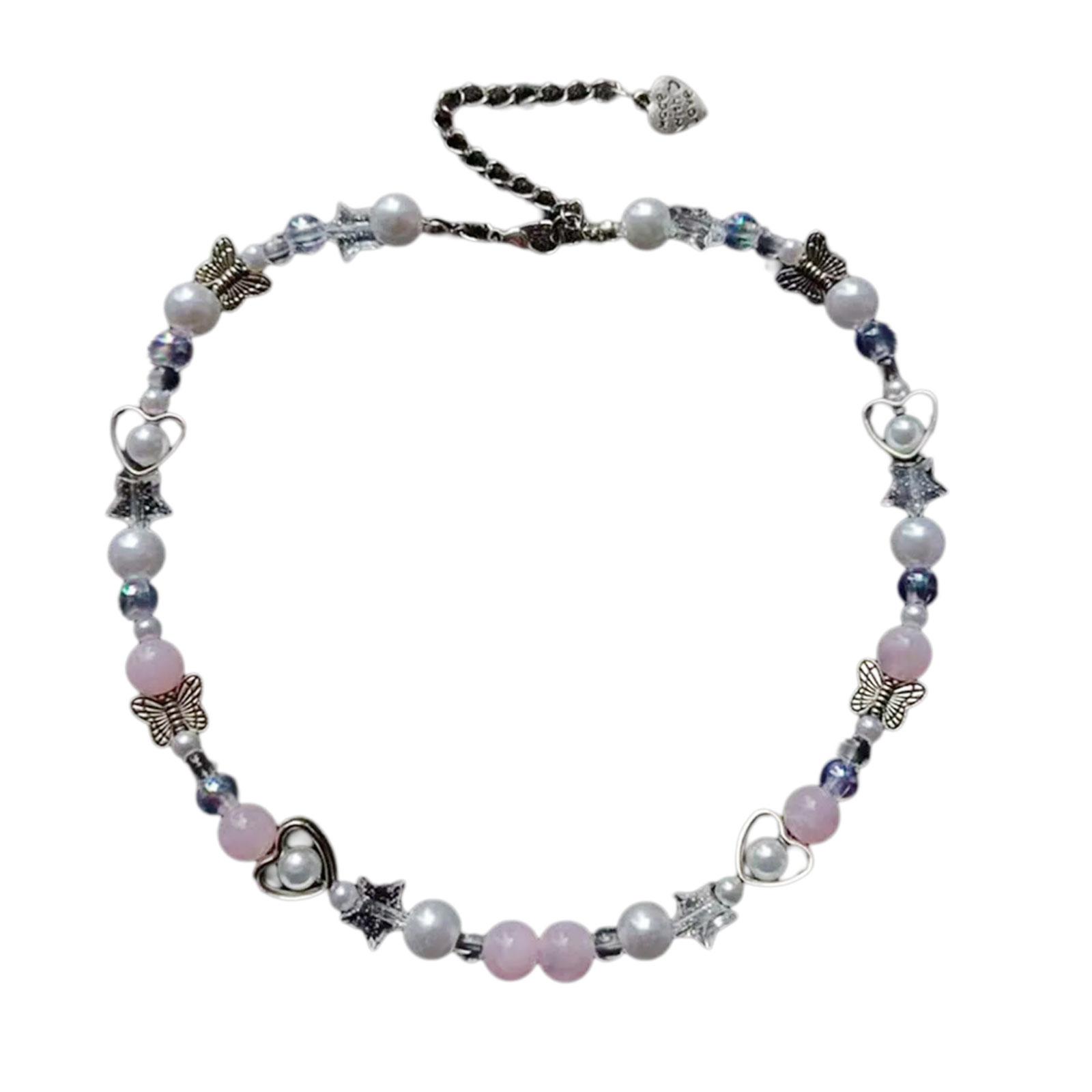 

Handcrafted Acrylic Bead Heart Pendant Necklace with Sparkling Chain Fashionable and Stylish Neck Jewelry for Women A