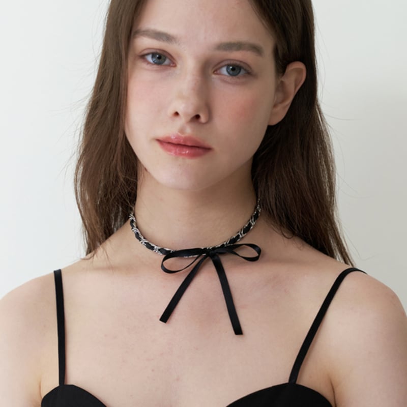 KINDABABY ribbon point chain choker necklace - black