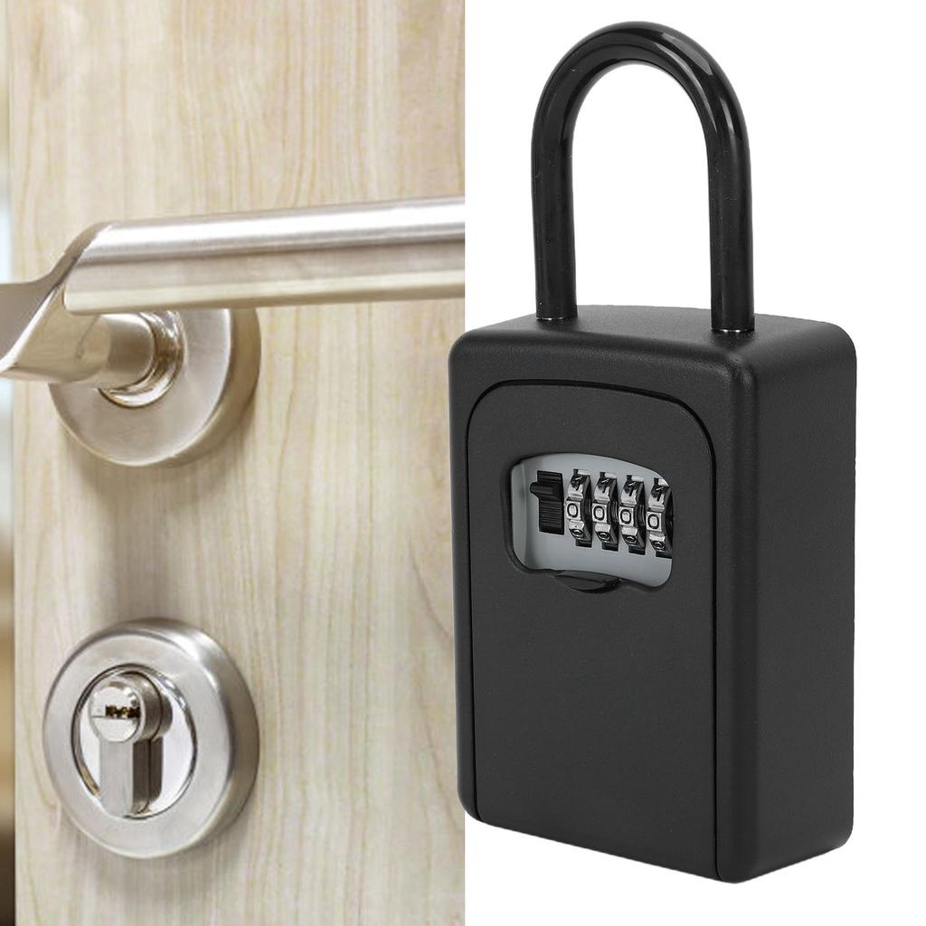 4 Digit Combination Lock Box Metal Shackle Password Container for Storing Keys Cards Hanging Or Wall Mounting