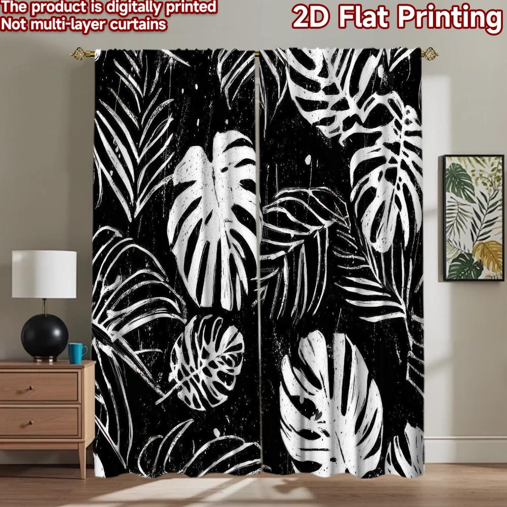 2D flat Photography Backdrop Tapestry Black and White Leaves 100% Polyester Festive Backdrops Use for Suitable for indoor
