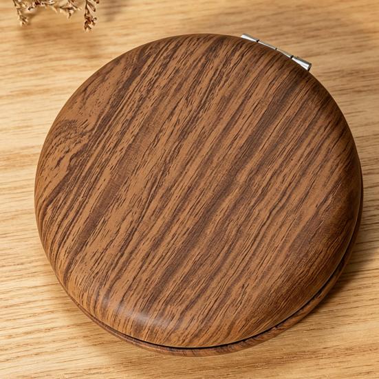 Wooden Grain Handheld Makeup Mirror, Portable Travel Double-sided Vanity Mirror, High Clarity Pocket Cosmetic Mirror for Women Girls
