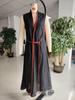 2026 Women's Color Block Sleeveless Stand Collar Cotton Linen Dress