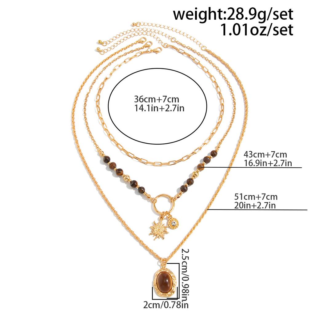 Maillard Style Tiger Eye Stone Pendant Y-shaped Thin Chain Sweater Necklace Women's Fashion Adjustable Rope Chain Daily Jewelry