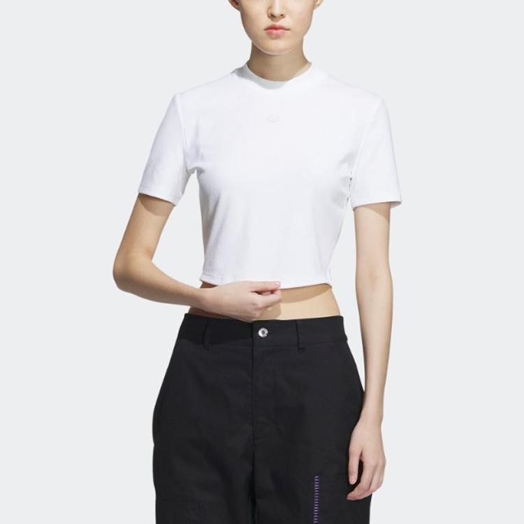 Adidas Originals Classics Series Adiclub Crop Top with Monochrome Logo and Ribbed Crew Neck Women Tops White IP1787
