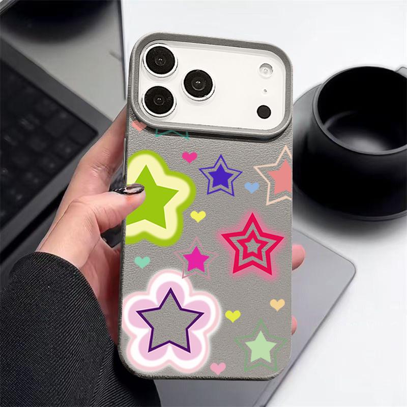 For iPhone 17 Pro Max Case Luxury Blended Colorful Stars Pattern Leather Texture Silicone Cover For iPhone 16 Pro Max 15 14 13 12 11 16E Air