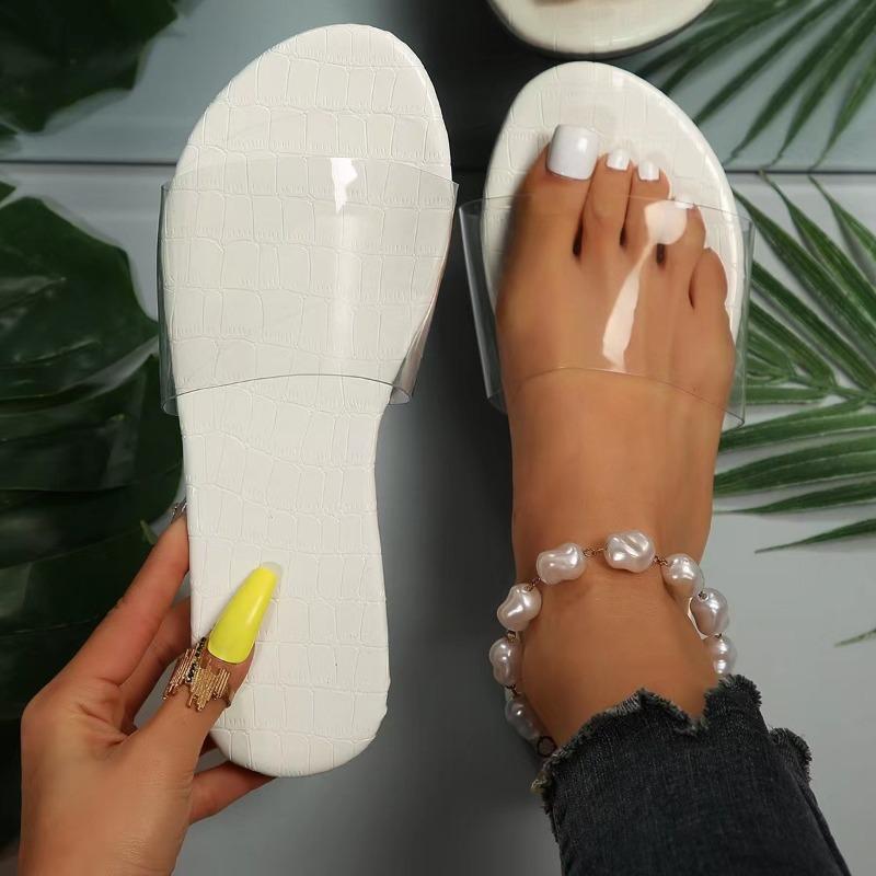 Slippers women's new summer round head transparent flat bottom cool slippers women wear beach slippers