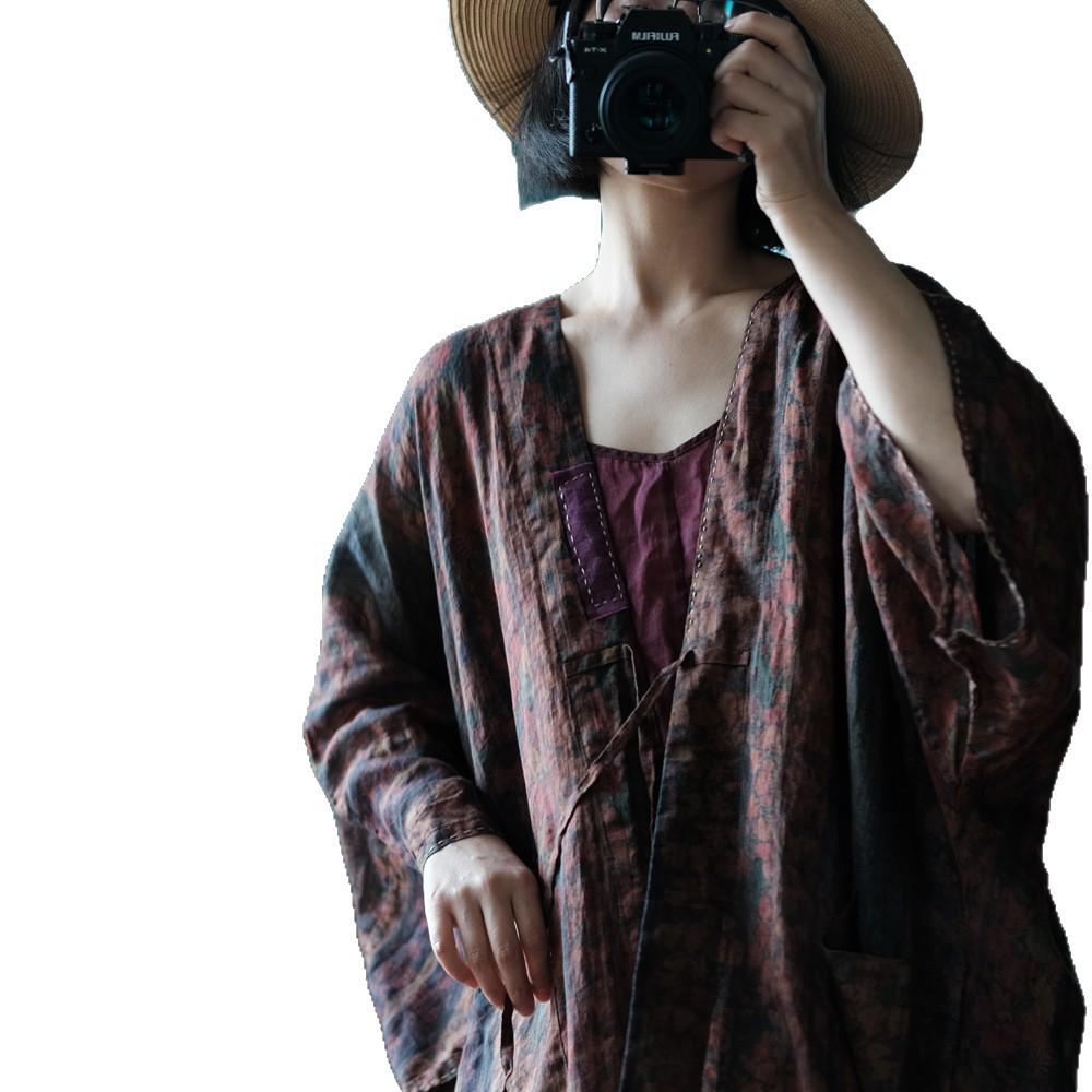 Dream Jiangnan Ethnic Style Loose Fit Ramie Sun Protection Shirt Robe