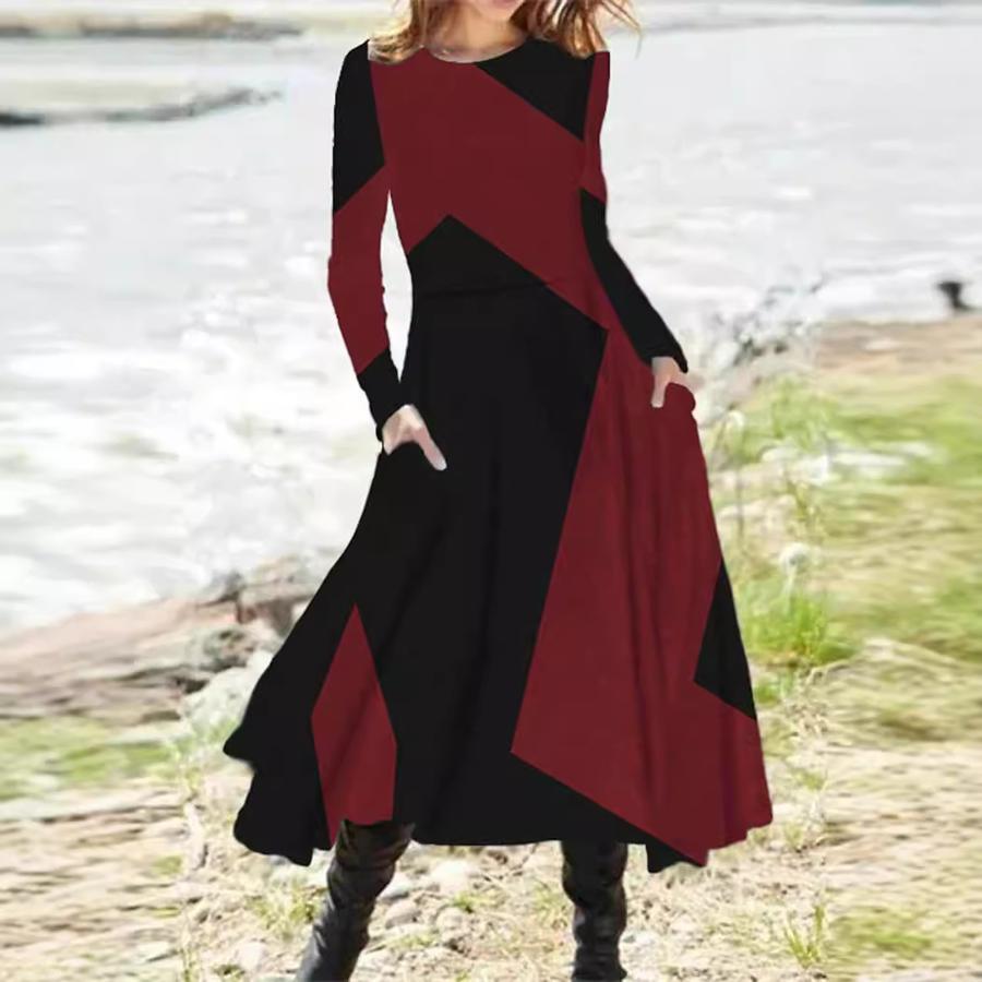 Autumn/Spring Crew Neck Casual Vacation Women's A-Line Midi Dress