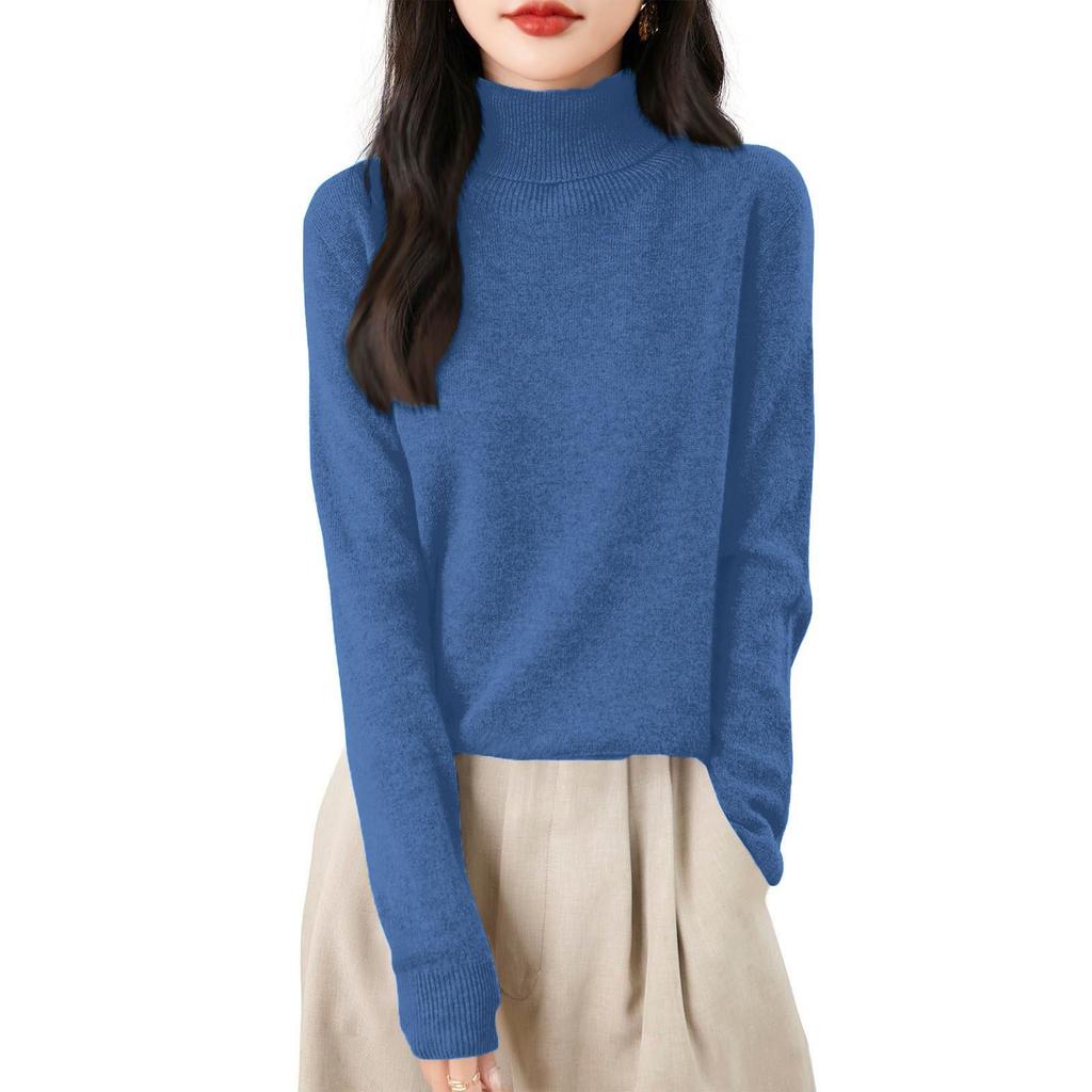 Women's Fashion Turtleneck Pullover Long Sleeve Loose Bottom Knit Sweater