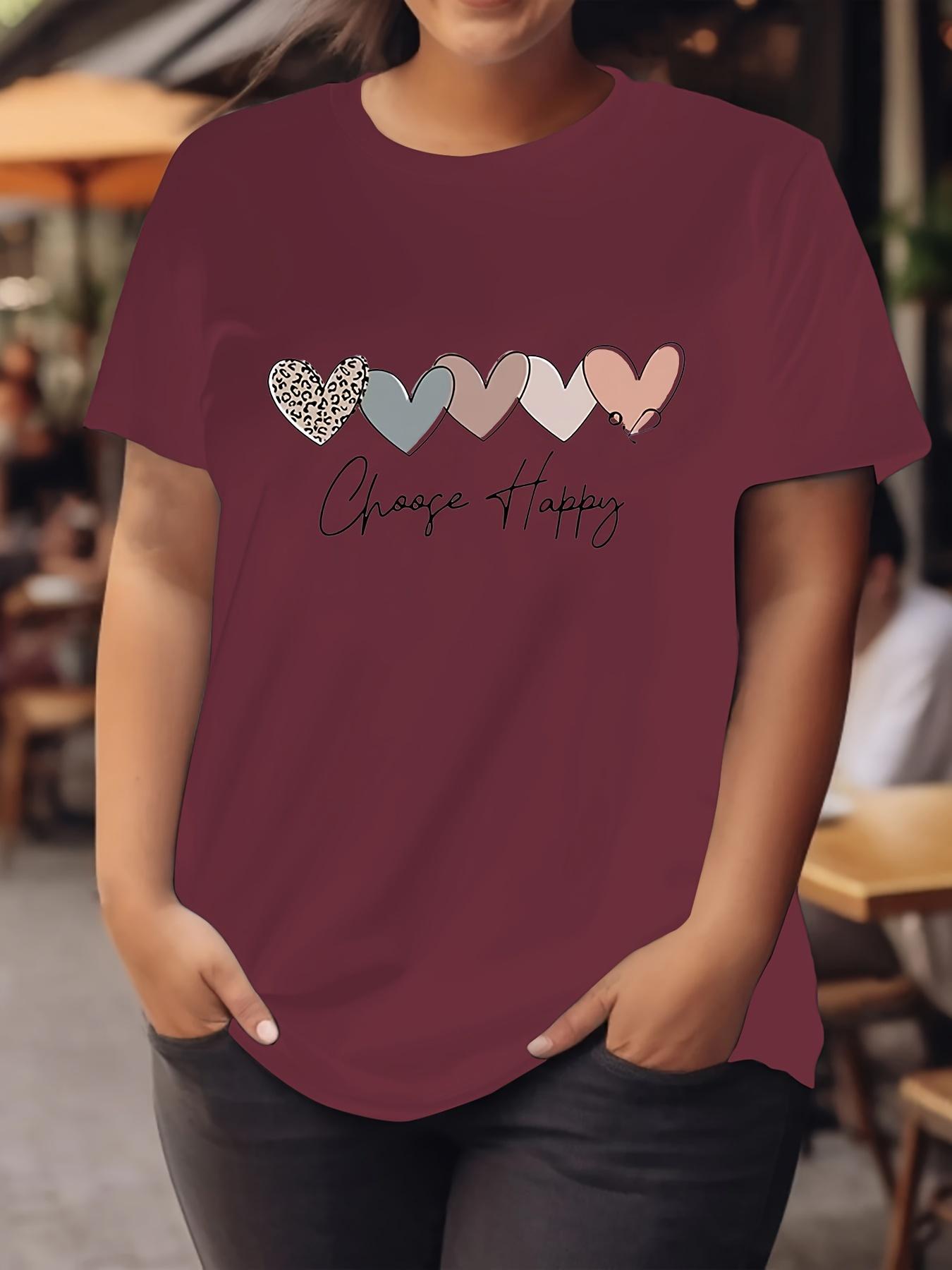 Choose Happy Women s Tee - Boho Leopard Heart Graphic Maroon Top S