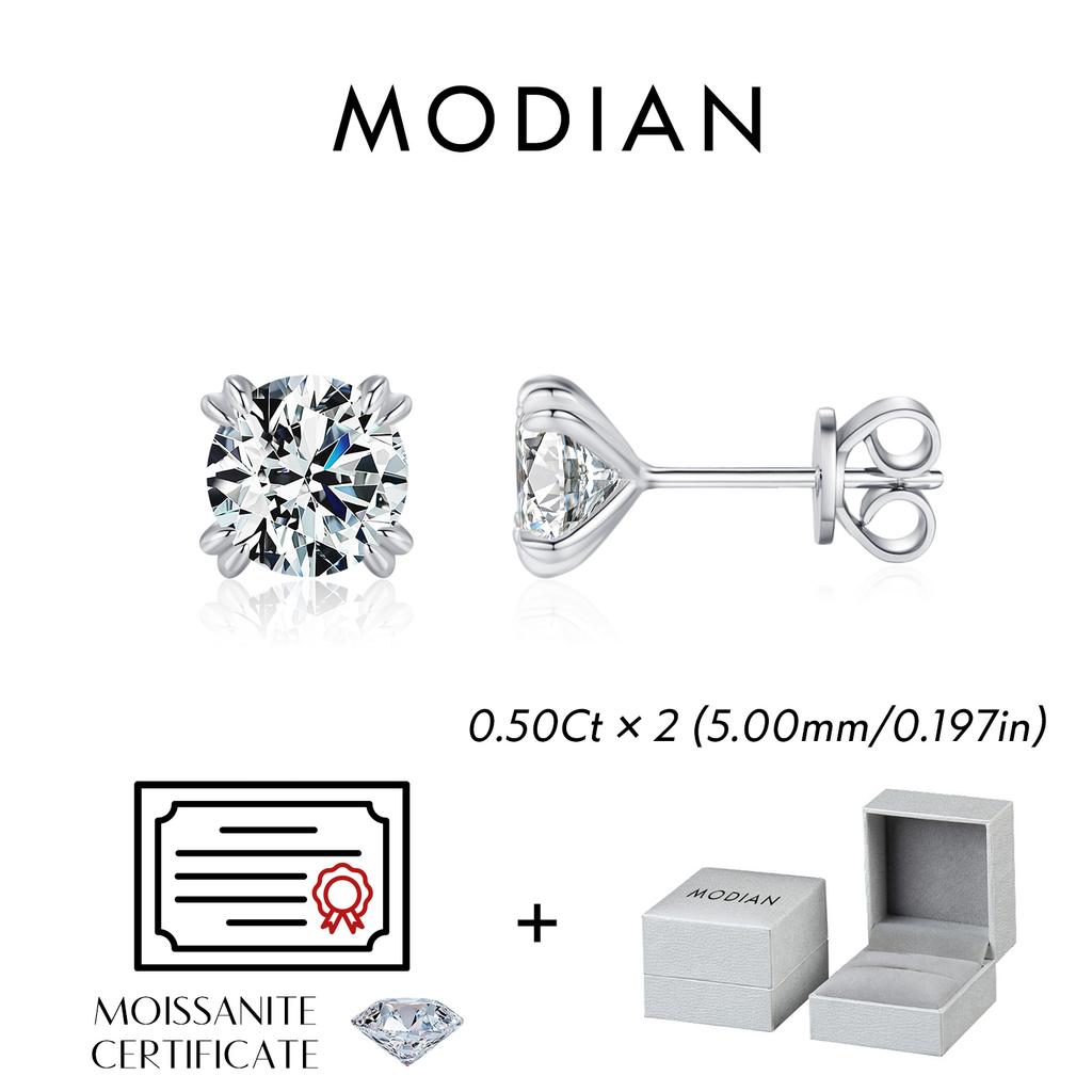 MODIAN D 1CT Moissanite Stud Earrings 925 Silver Brilliant Round Cut Lab Created Diamond Jewelry For Women