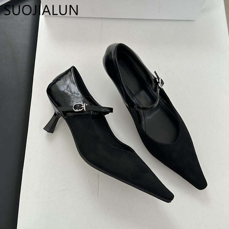 Fashion SUOJIALUN 2025 Spring New Brand Women Mary Jane Shoes Fashion Pointed Toe Ladies Elegant Pumps Shoes Thin High Heel Single Shoes
