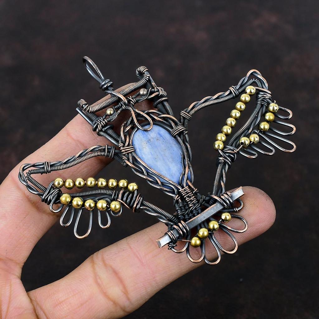 Kyanite Pendant Copper Wire Wrapped Pendant Gemstone Pendant Kyanite Jewelry Owl Pendant Handmade Pendant Copper Jewelry Anniversary Gifts