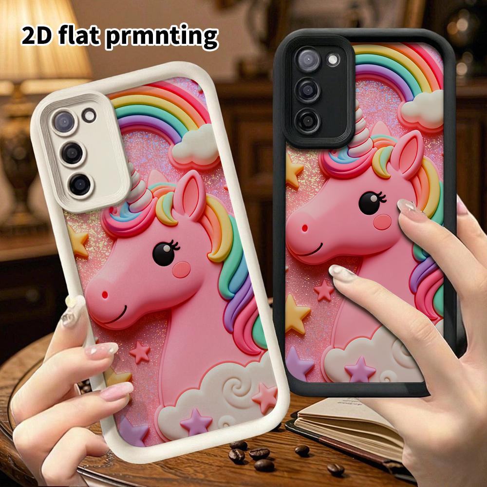 Phone Case: 2D Flat Samsung Galaxy A34 A35 M05 M06 S20 S22 S21 FE Plus 5G Layered Protective Case, Rainbow Unicorn, Christmas and Halloween Gift