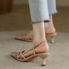 Elegant Heels Fashion Square Toe Hollow Thin Heel Sandals Women Summer Sexy Square Toe Buckle  Shoe Comfort Office Pumps