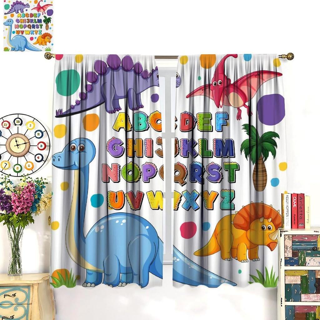 Abc Classroom Curtains Kids Curtains Colorful Cartoon Dinosaur Alphabet Learning Boys Girls Window Treatments Toddler Bedroom