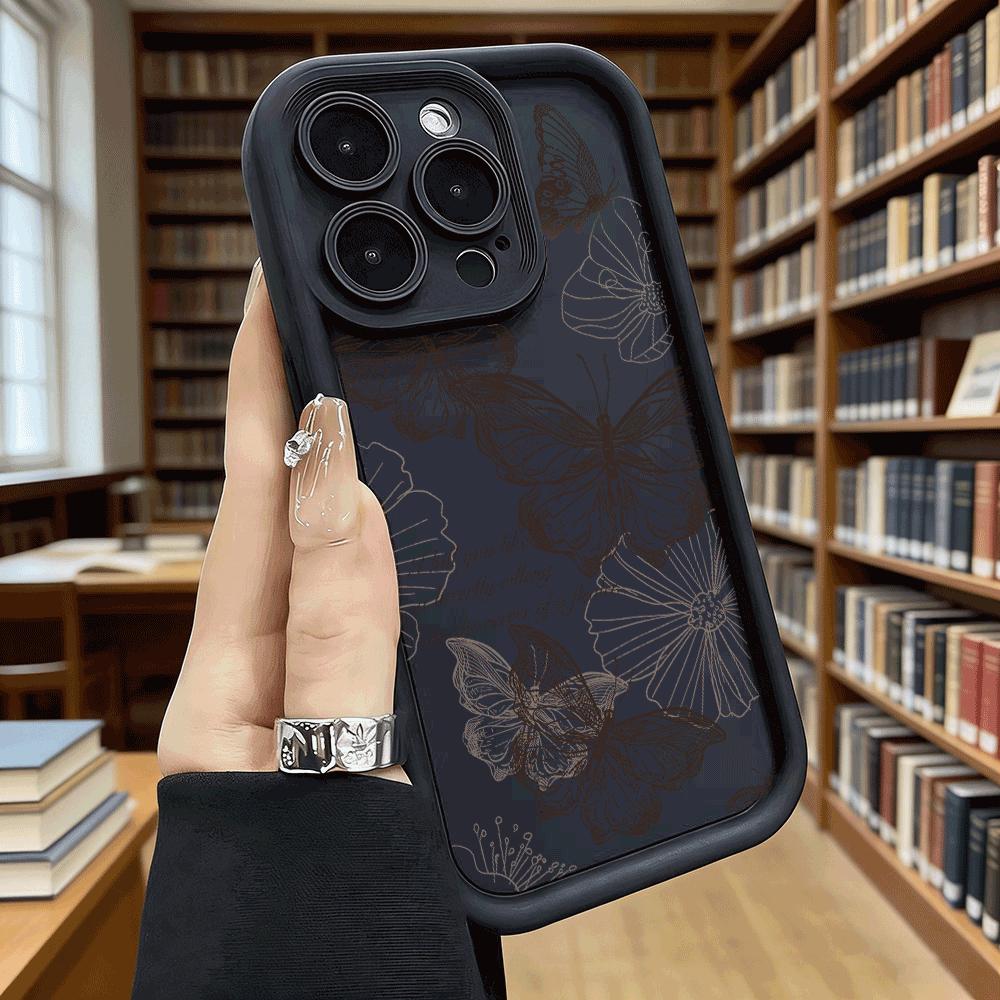 Vintage Butterfly Sketch with Quote Soft TPU Phone Case for iPhone 17 16 15 14 13 12 11 Pro Max Plus Shockproof Anti-Slip Cover