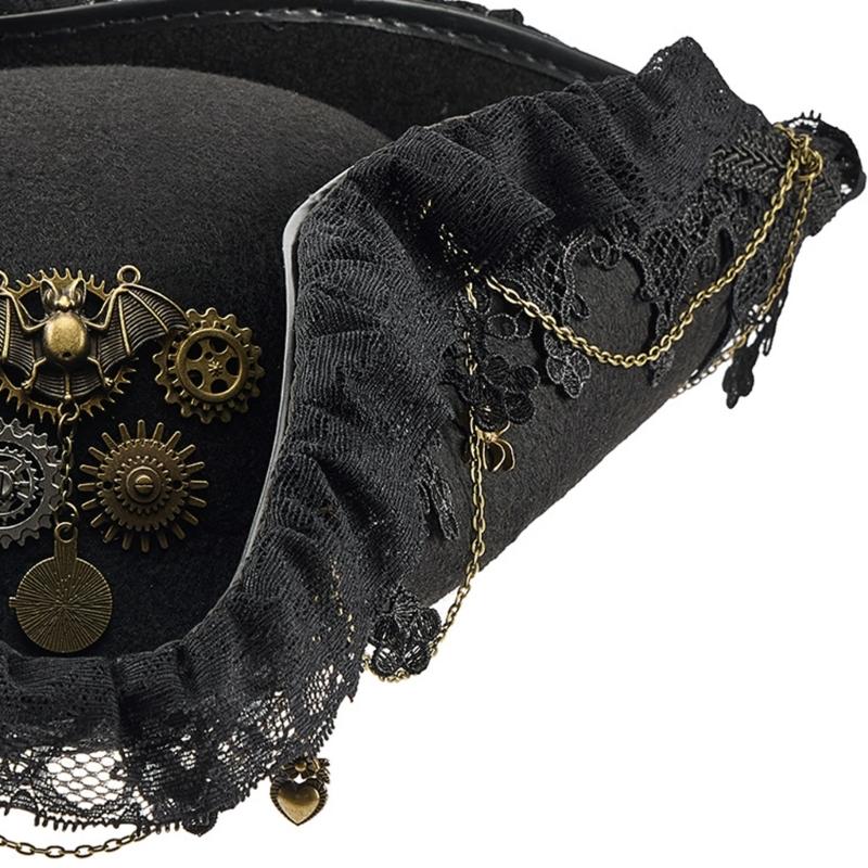 Metal Gear Pirate Hat With Lace Trim Detail Unisex Adult Tricorn Hat For Colonial Costume And Theater Performances
