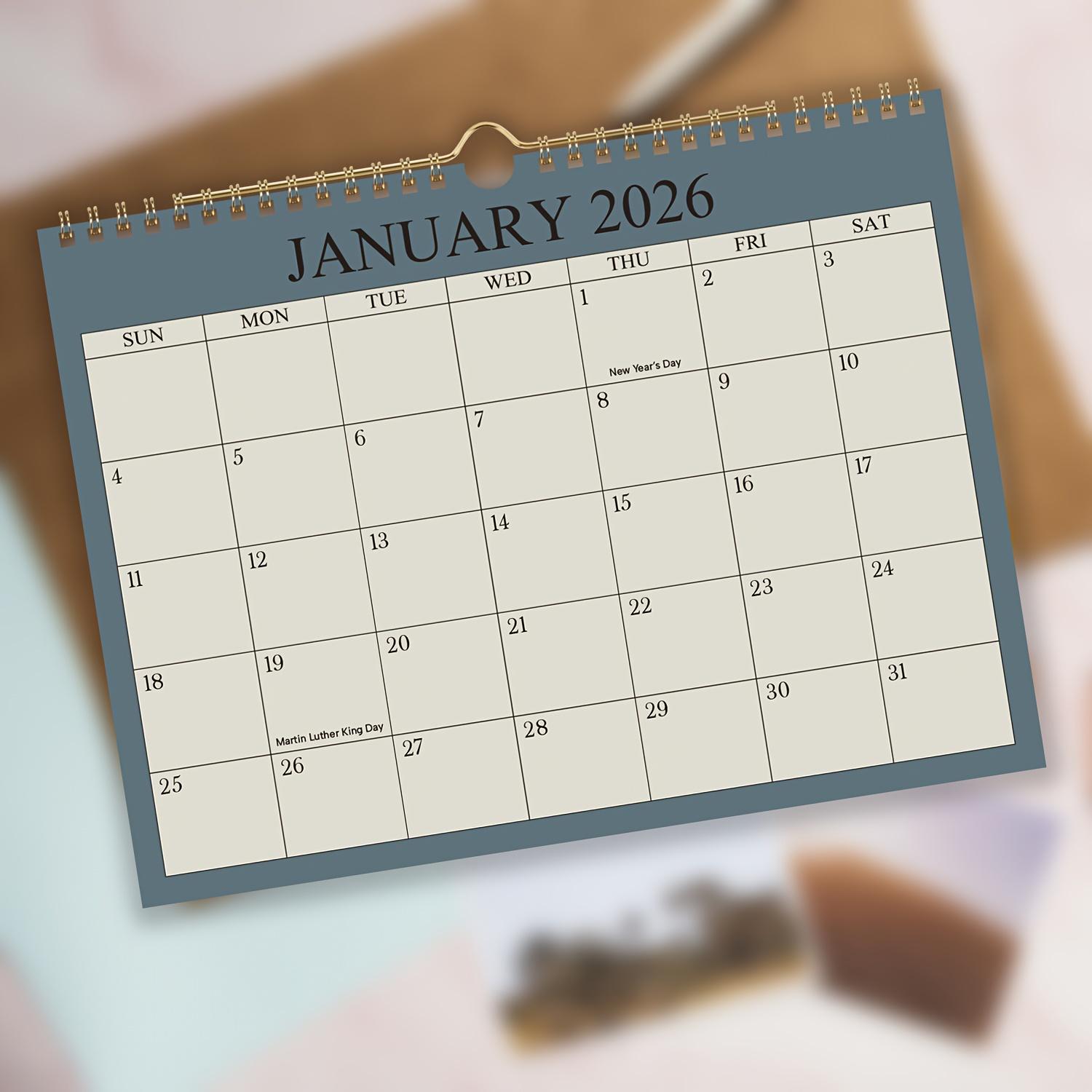 

1pc Large 2026 Wall Calendar with Hanging Hook, Jumbo Monthly Views & Holiday Marks, Perfect Christmas New Year Gift