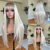 White Wig With Bangs Body Wave Lace Fornt Wig Synthetic And Blend Premium Fibre Heat Resistant Cosplay Pre Plucked For Women