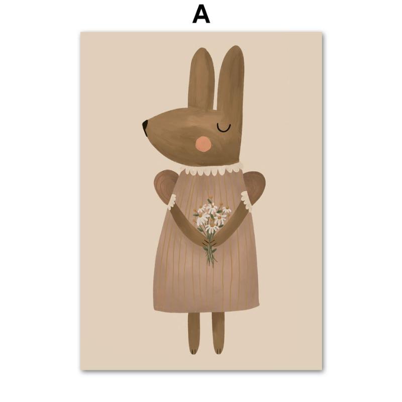 

Nordic Retro Poster And Prints Wall Pictures Baby Kids Room Decor Cartoon Rabbit Fox Mouse Goose Duck Wall Art Canvas Painting 21cm×30cm NoFrame