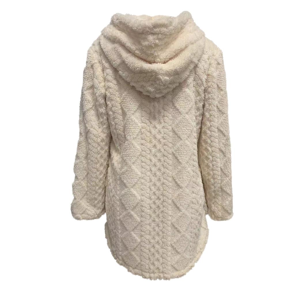 Ensfargede kvinners mote uformelle varm mote diamant plysj hette cardigan frakk