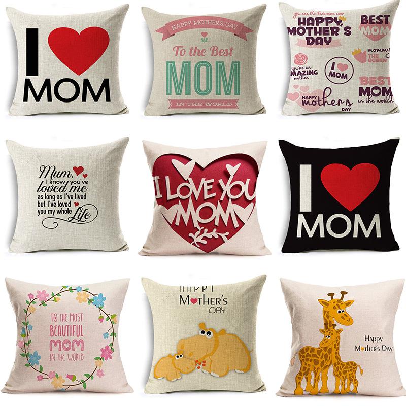 New Mother's Day Gift Text Love Pattern Pillowcase Linen Print Decorative Pillow Cushion Cover