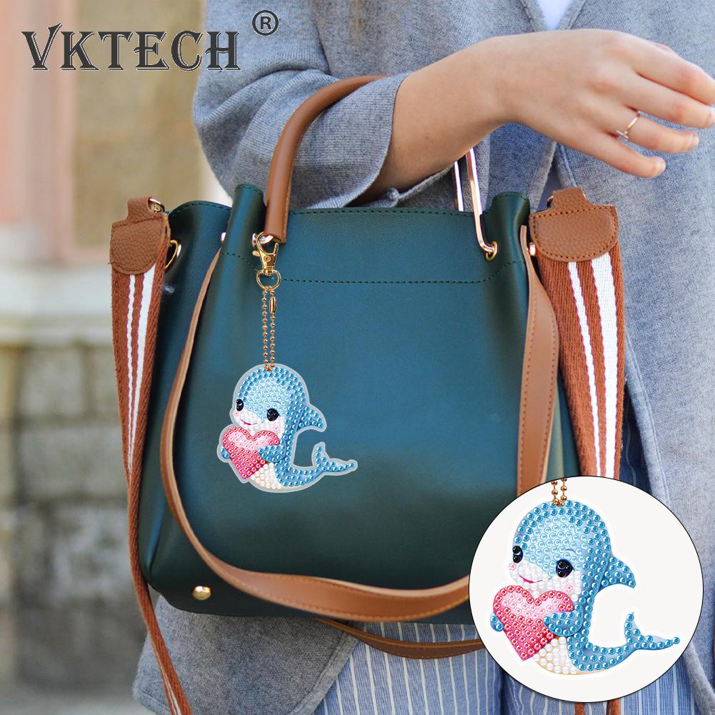 5pcs Double Sided Diamond Painting Keychain Special-shaped Drill Art Craft DIY Rhinestone Keyring Hanging Ornaments Gift