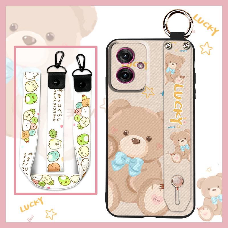 Silicone Cartoon Phone Case For MOTO G55 5G Anti-dust Phone Holder Cute Anti-knock Wrist Strap Soft Case Fashion Design