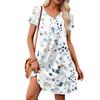Women's Petal Short Sleeve V Neck Loose Flower  Print Swing Sundress With Pockets