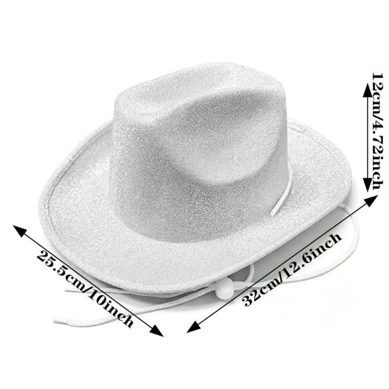 Kids Glitter Western Panama Hat Party Accessory with Broad Edge and Pinched Top for Costume Shows, Dance Recitals, Photo Fun