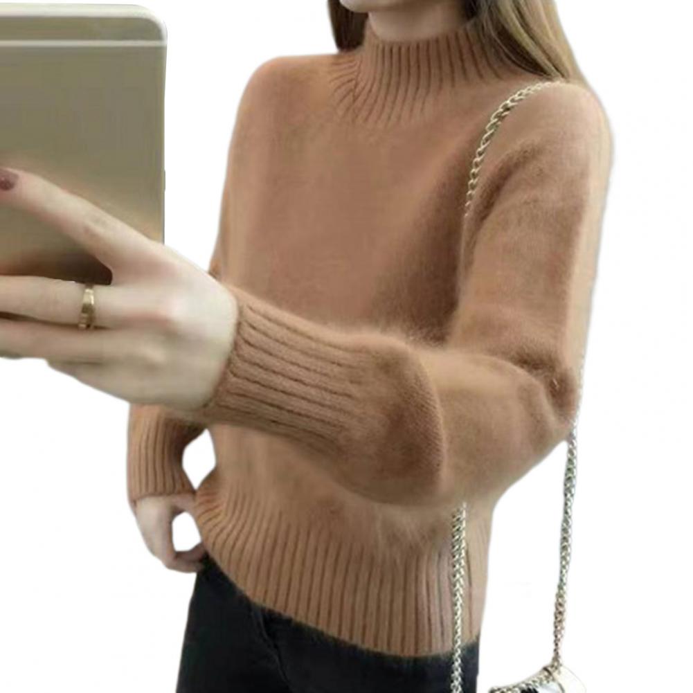 Вязаный свитер Уютная женская трикотажная коллекция Свитер с полувысоким воротником Ребристая отделка Трикотажный топ Эластичный пуловер с длинными рукавами One Size 1980₽