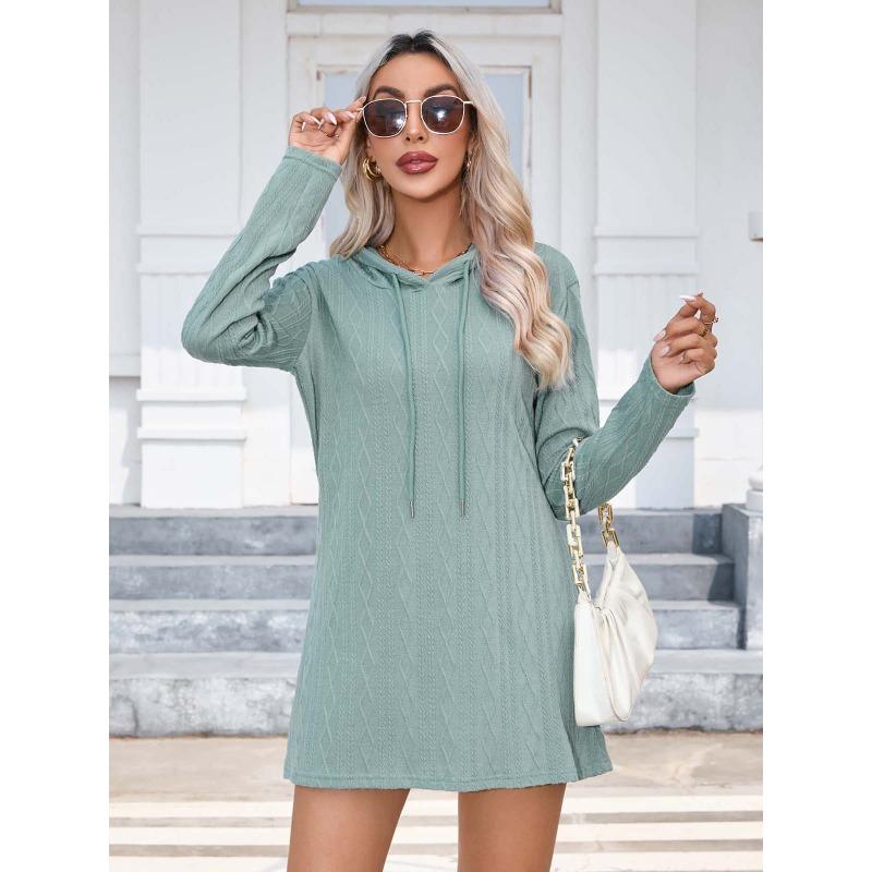 Damen Herbst/Winter Strickkleid mit Kapuze und langen Ärmeln