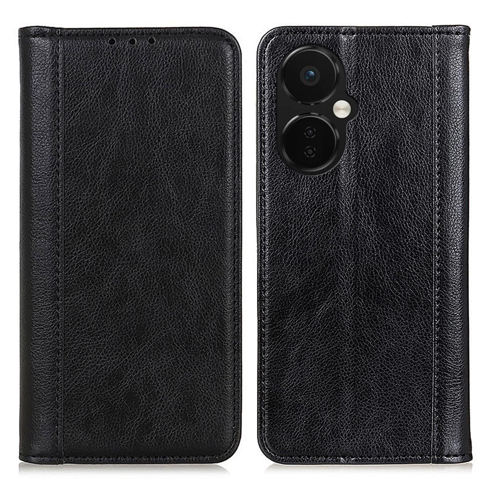 

For OnePlus Nord CE 3 Lite 5G/Nord N30 5G Split Leather Stand Anti-drop Phone Case Litchi Texture Flip Wallet Phone Cover Black