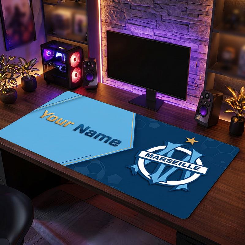 Olympique Marseille FC Benutzerdefiniertes Großes Mauspads, Personalisierter Name Textdruck, Fußball Logo Rutschfeste Schreibtischmatte Gaming Geschenk