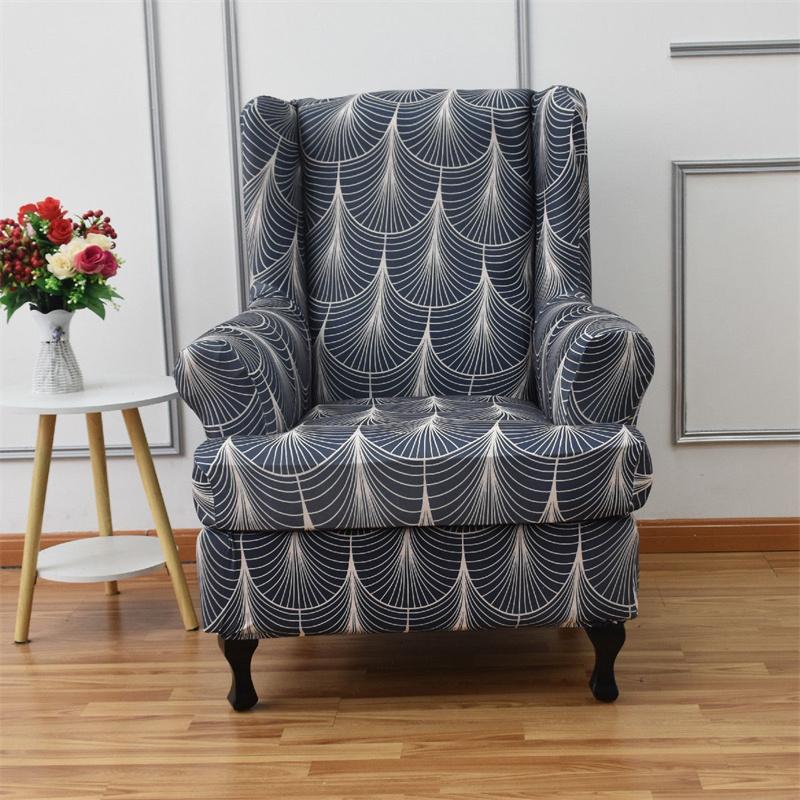 Geometric Wing Chair Cover Elastic Sloping Armchair Cover Wingback Sofa Covers Stretch Spandex Sofa Slipcovers For Living Room