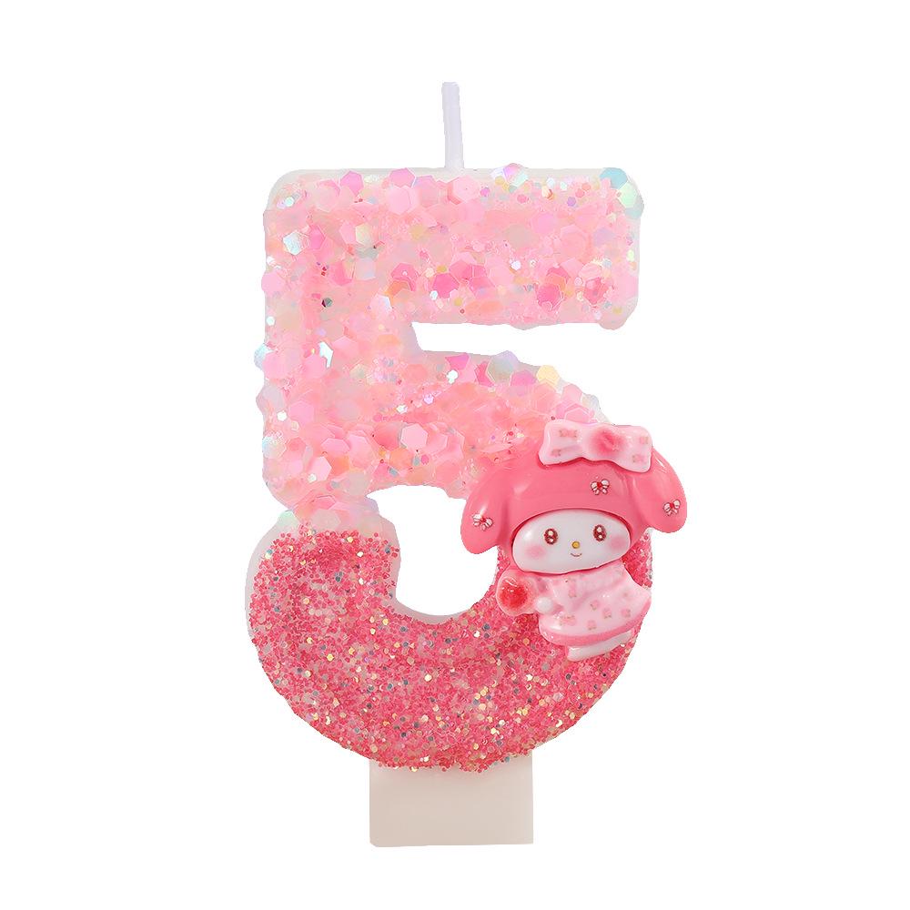 Pink Glitter Cartoon Number Birthday Cake Candles – Party Decoration