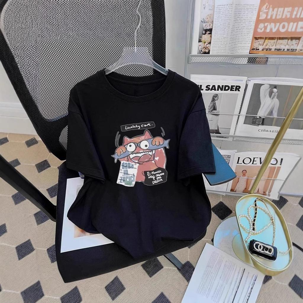 American retro cotton short-sleeved T-shirt women's summer design sense European goods medium and long round neck printed t-shirt top tide