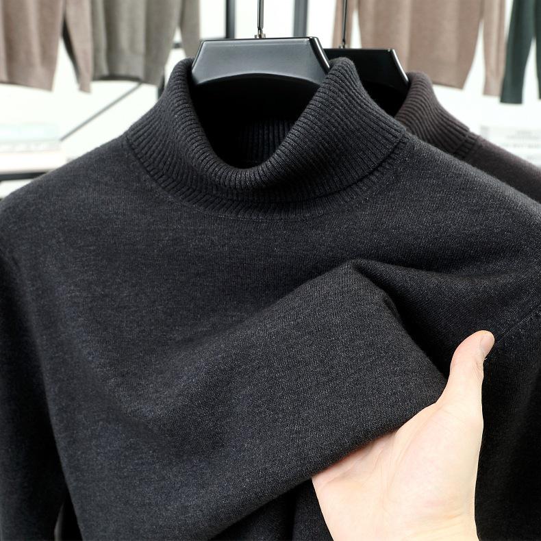 Herren Wollpullover mit hohem Kragen - Lässig, Unifarben, Strickware für Herbst/Winter