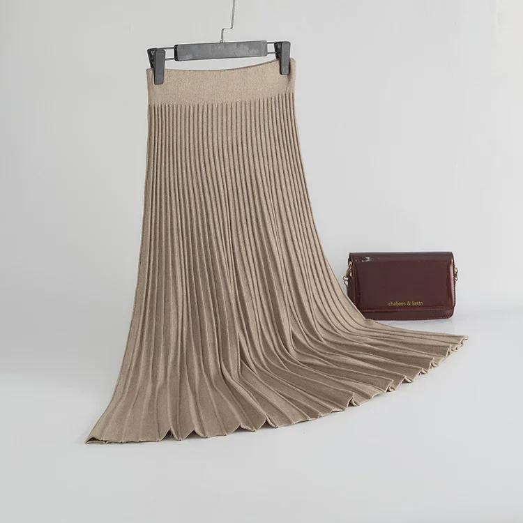 Autumn 2022 A-Line Knitted Midi Skirt: Lu Gong Style Flared Slimming Skirt with Pleats