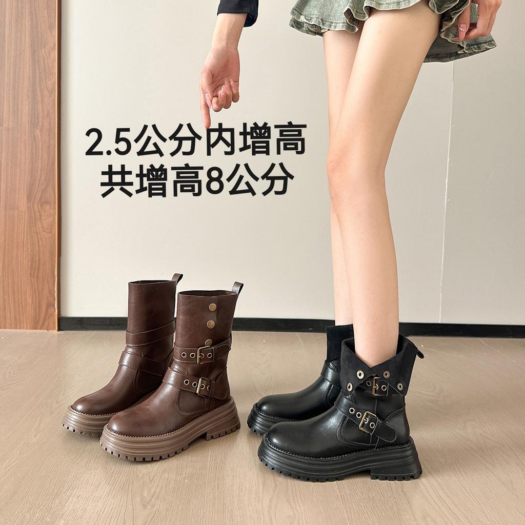 Cowhide version~ Genuine leather small inner height increase Maillard short boots women's 2025 new British style retro Martin boots