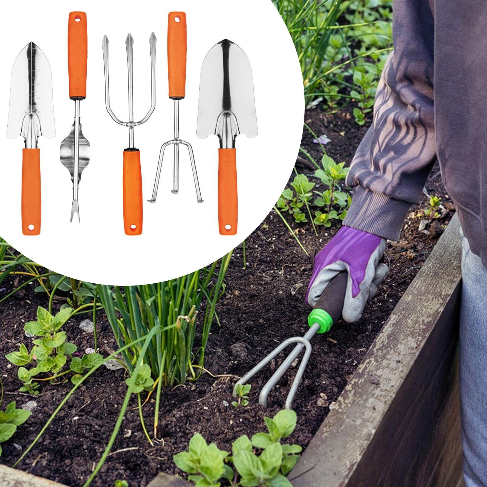 

5 шт. Садовые инструменты из нержавеющей стали, ручные грабли, портативный прочный инструмент для прополки и выкорчевывания для посадки
