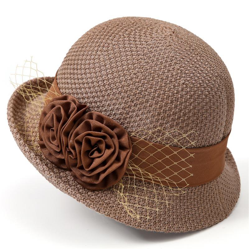 Elegant curling top hat women's summer small edge basin hat sunscreen travel sun hat literary bucket hat tide