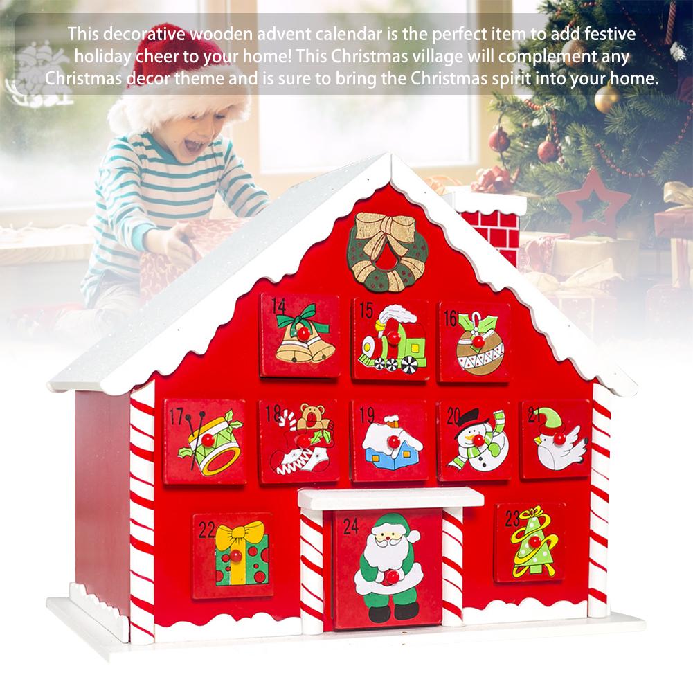 Calendrier De L Avent Cottage Acheter Calendrier de l'Avent en bois de Noel Double-côté avec ornement de  maison de cas de stockage pour la décoration | Joom